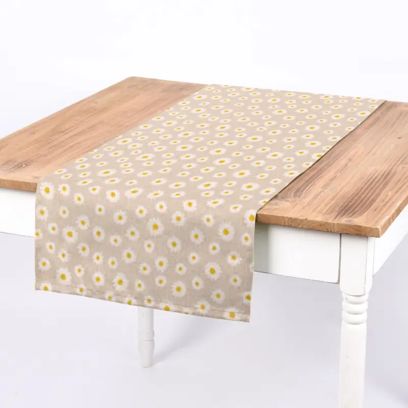 Direktkauf SCHÖNER LEBEN. Tischläufer Leinenlook Daisy Sweet Garden Gänseblümchen Blüten natur weiß 40x160cm