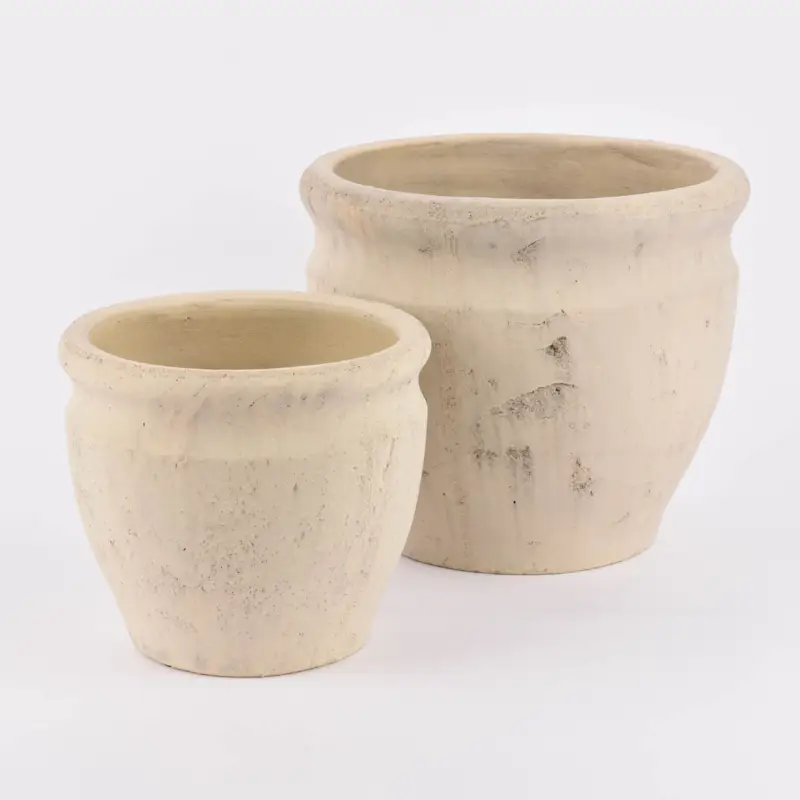 Versand Am Gleichen Tag Pflanztopf rustikal bauchig aus Steinzeug cremeweiß 19 oder 25cm hoch