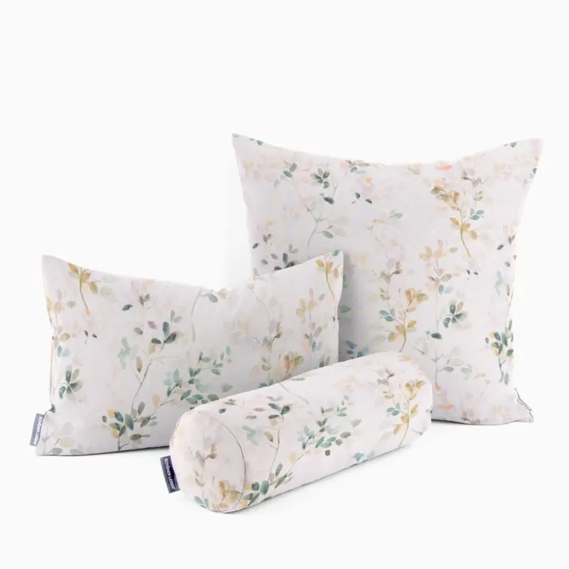 SCHÖNER LEBEN. Kissenhülle Baumwollstoff Aziza1 Aquarell Blätterzweige Blüten weiß pastell verschiedene Größen Beliebt