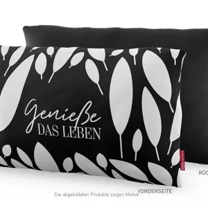 La Vida Kuschelkissen Genieße das Leben Blätter schwarz weiß 25x40cm Solange Der Vorrat Reicht