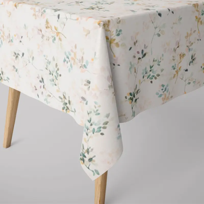 Billig SCHÖNER LEBEN. Tischdecke Baumwollstoff Aziza1 Aquarell Blätterzweige Blüten weiß pastell verschiedene Größen