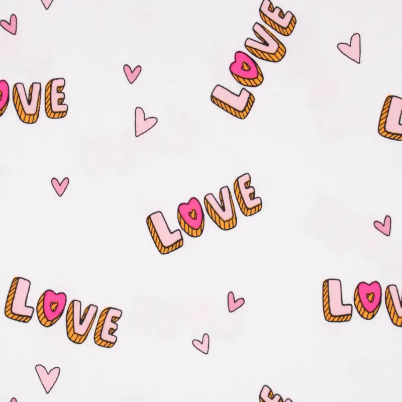 Bestseller Baumwolljersey Jerseystoff NEON LOVE Schrift Herzchen weiß rosa pink 148cm Breite