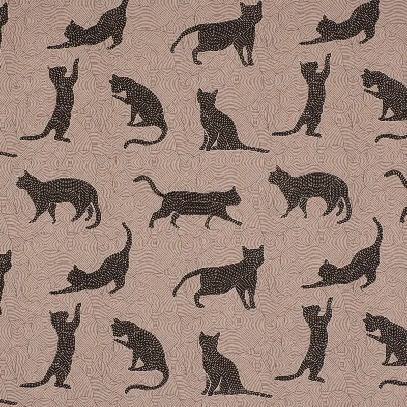 Dekostoff Halb-Panama Leinenlook Katzen Grafik schwarz grau 155cm Breite Neu