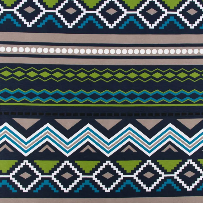 French Terry Sommersweat Meterware Ikat Ethno blau grün 1,45m Breite Wochenendangebot