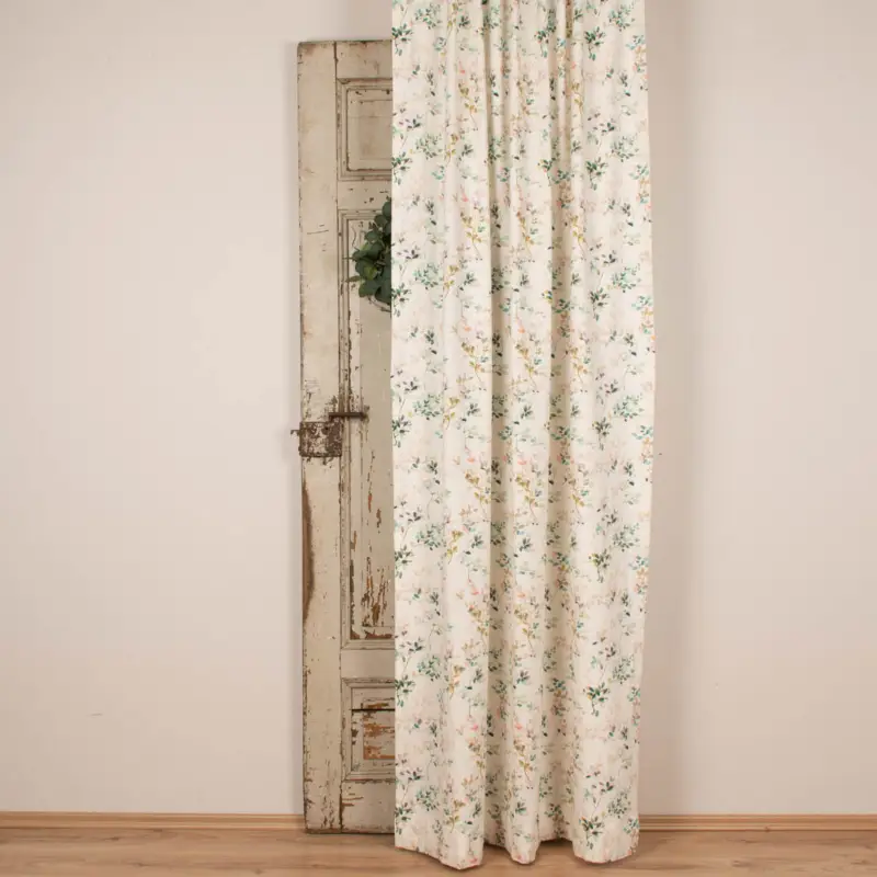 Top-Angebot SCHÖNER LEBEN. Vorhang Baumwollstoff Aziza1 Aquarell Blätterzweige Blüten weiß pastell 245cm oder Wunschlänge