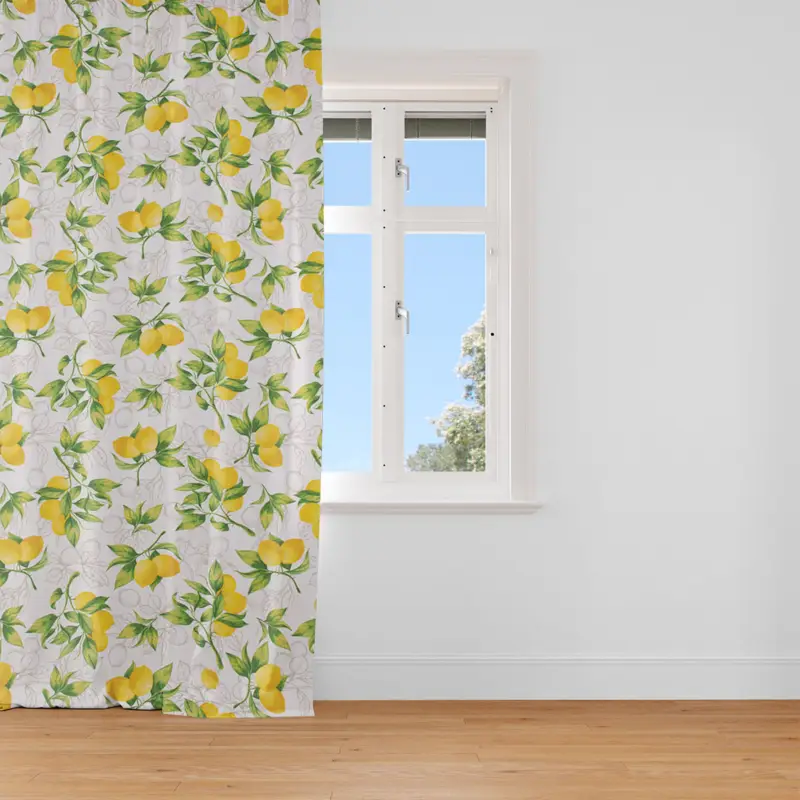 SCHÖNER LEBEN. Vorhang aus Baumwolle Citron Zitronen weiß grün gelb 245cm oder Wunschlänge Neue Kollektion