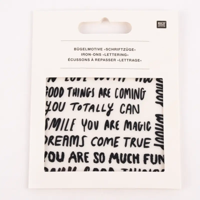 Rico Design Bügelmotivset Schriftzüge itoshii für Pony Beads 2 Bögen mit je 8 Designs schwarz 9x8cm Expressversand