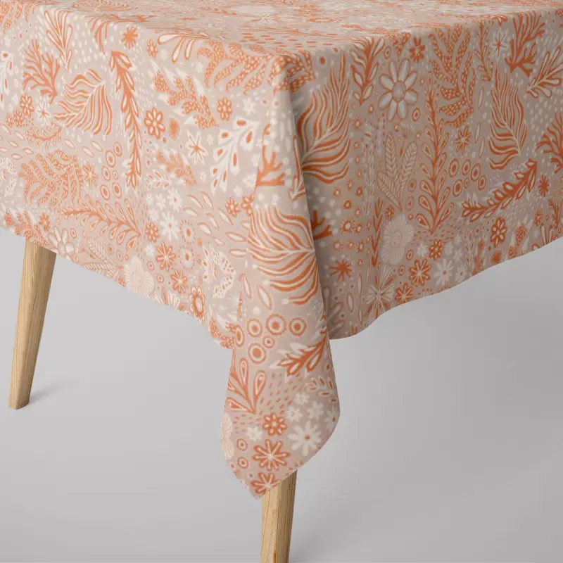 SCHÖNER LEBEN. Tischdecke aus Baumwolle Blätter Blumen Gräser grau beige orange verschiedene Größen Beliebt