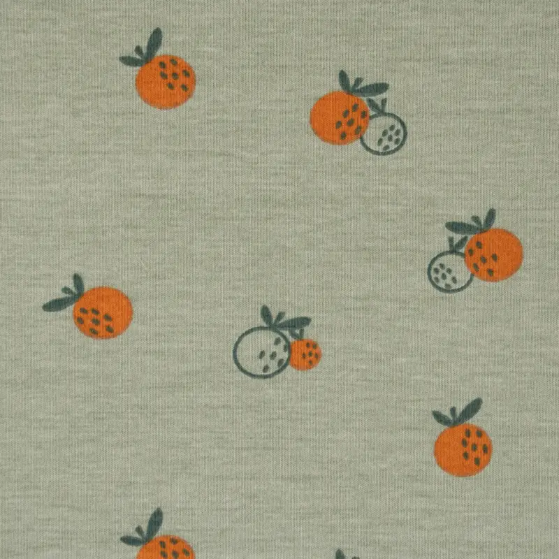 Bio Baumwolljersey Jerseystoff Organic Fruit Orangen dark mint grün 1,50m Breite Meistverkauft