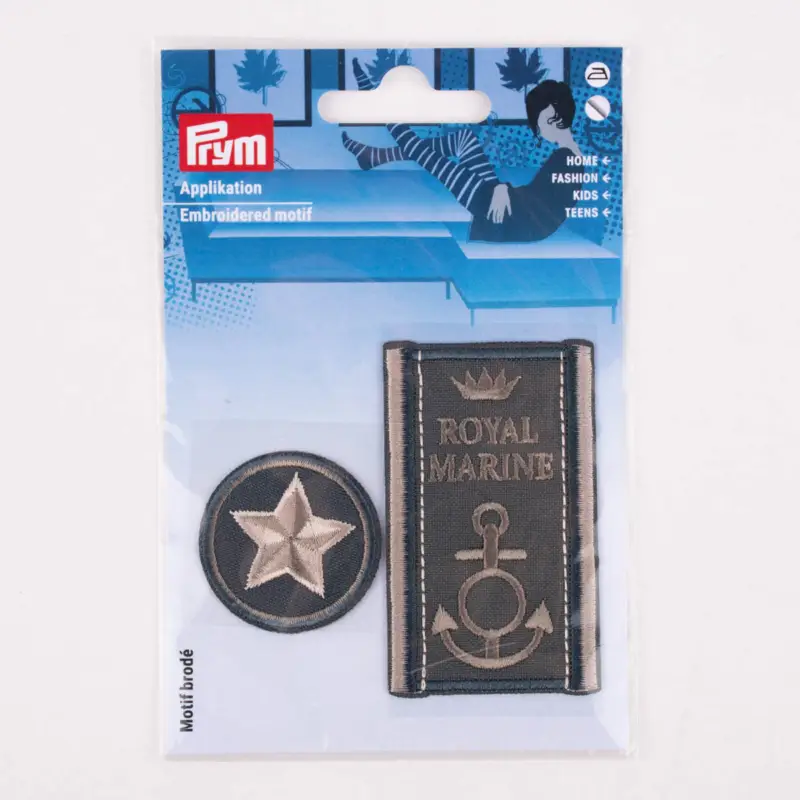 Prym Applikation Stern & Royal selbstklebend aufbügelbar blau 36mm und 43x72mm Top-Preis
