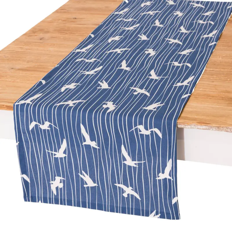 SCHÖNER LEBEN. Tischläufer Iconic Seagull Stripe Möwen Streifen blau weiß 40x160cm Top-Seller