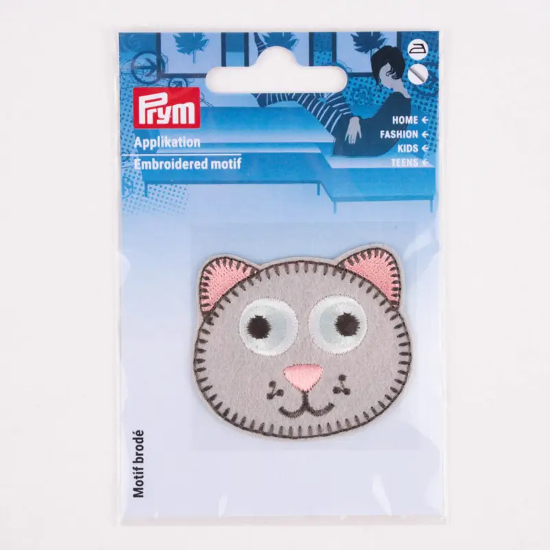 Solange Der Vorrat Reicht Prym Applikation Katze selbstklebend aufbügelbar grau rosa 53x45mm