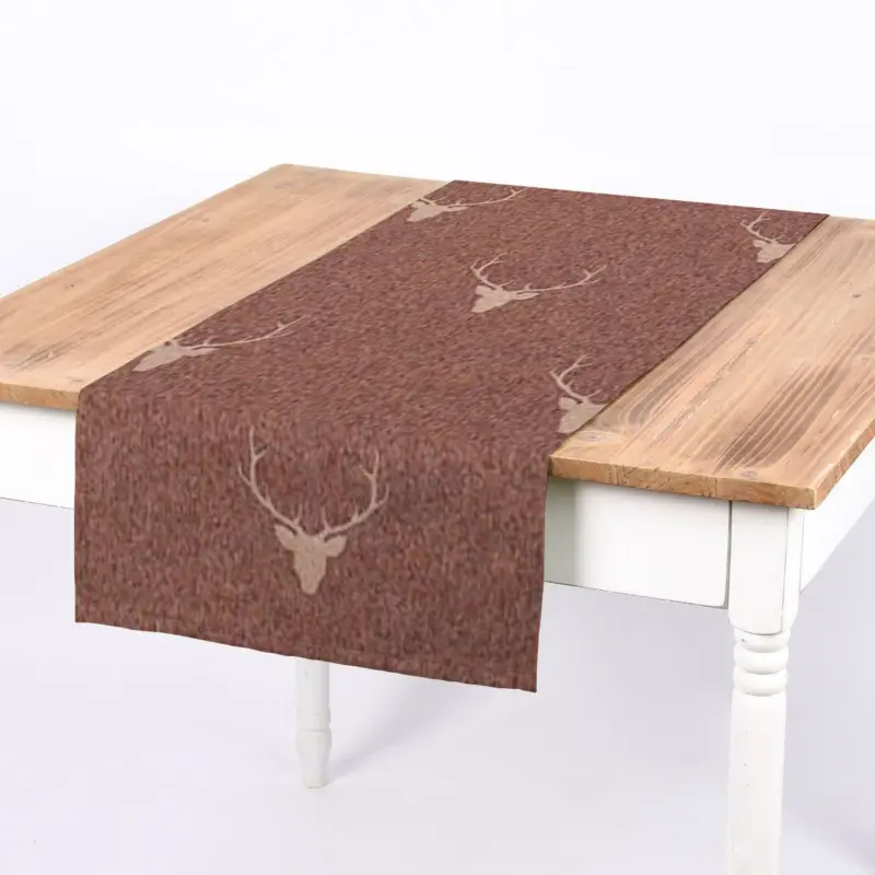 Schneller Versand SCHÖNER LEBEN. Tischläufer Jacquard Hirschkopf mit Geweih rotbraun beige 40x160cm
