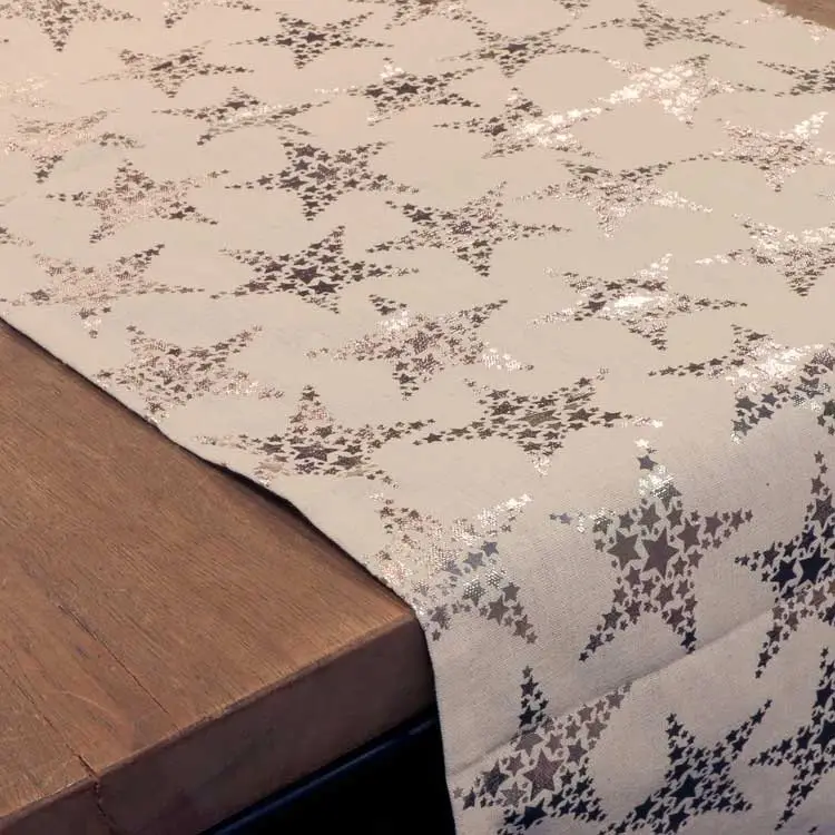 Knallerangebot Tischläufer Stars Sterne Foliendruck natur champagner 42x150cm