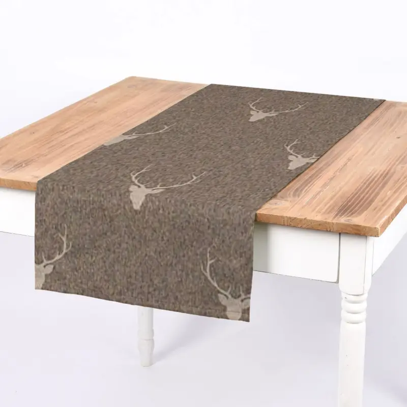 SCHÖNER LEBEN. Tischläufer Jacquard Hirschkopf mit Geweih braun beige 40x160cm Aktuell