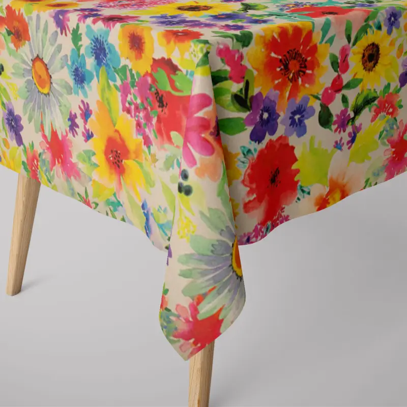 Tischdecke abwaschbar Blooming Garden Sommerblüten beige bunt div. Größen von SCHÖNER LEBEN. Jetzt Bestellen