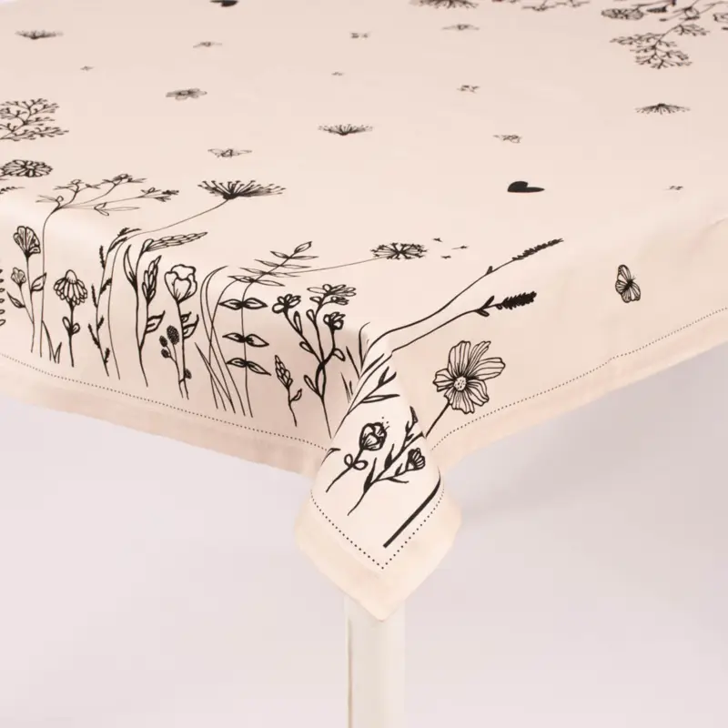 Clayre & Eef Tischdecke Wiesenblumen beige schwarz 150x250cm Super-Preis