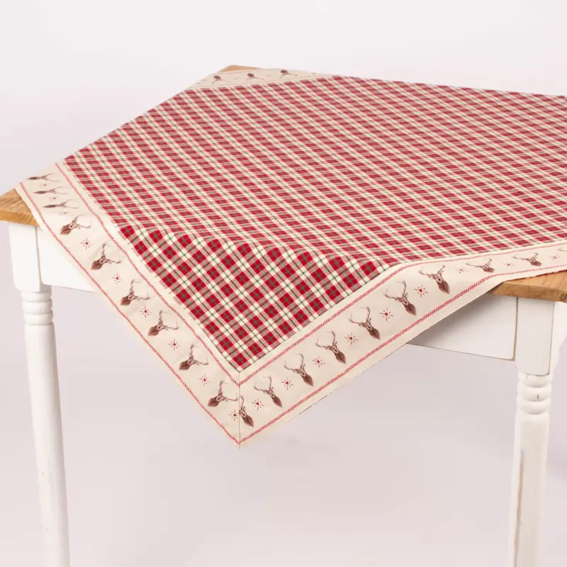 Clayre & Eef Mitteldecke Wende-Tischdecke Karo Hirsche beige rot grün 100x100cm Beliebt