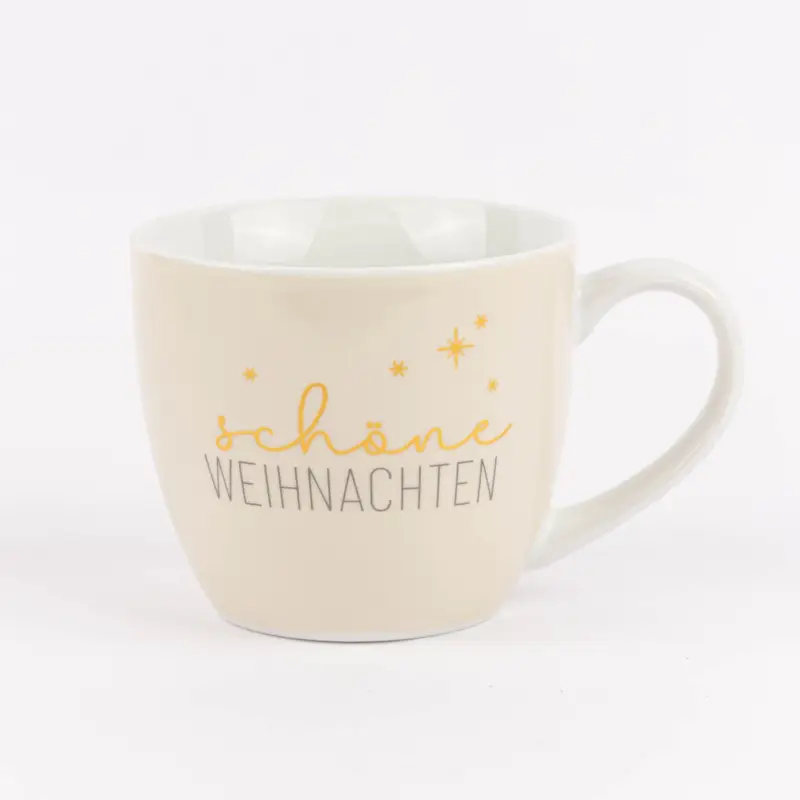 Top-Preis Maxi Tasse aus Porzellan schöne Weihnachten Sterne beige gold grau 400ml von La Vida