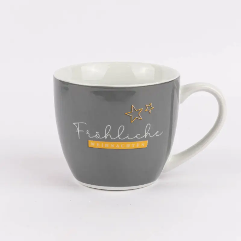 Kracherpreis Maxi Tasse aus Porzellan Fröhliche Weihnachten grau weiß gold 400ml von La Vida