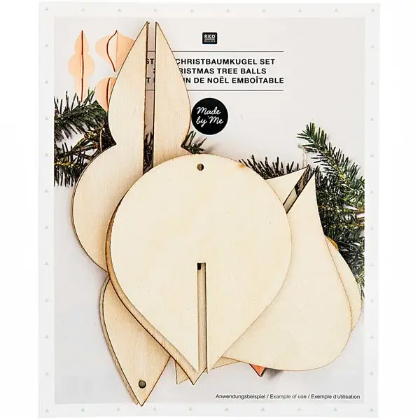 Markenprodukt Rico Design 3D Dekohänger Steck-Christbaumkugeln Holz natur 3 Stück
