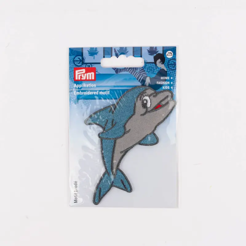 Applikation Delphin aufbügelbar blau grau 56x100mm von Prym Sonderaktion