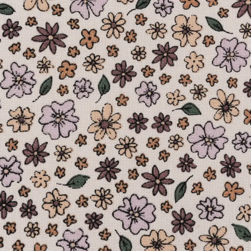 Dekostoff Halbpanama Sweet Flower Sprinkles Allover Blüten beige lila 1,40m Breite Preis Gesenkt