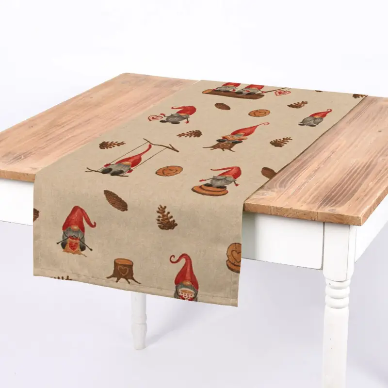 Heißes Angebot Tischläufer Weihnachten Tomte Weihnachtswichtel Leinenlook natur rot braun 40x160cm von SCHÖNER LEBEN.