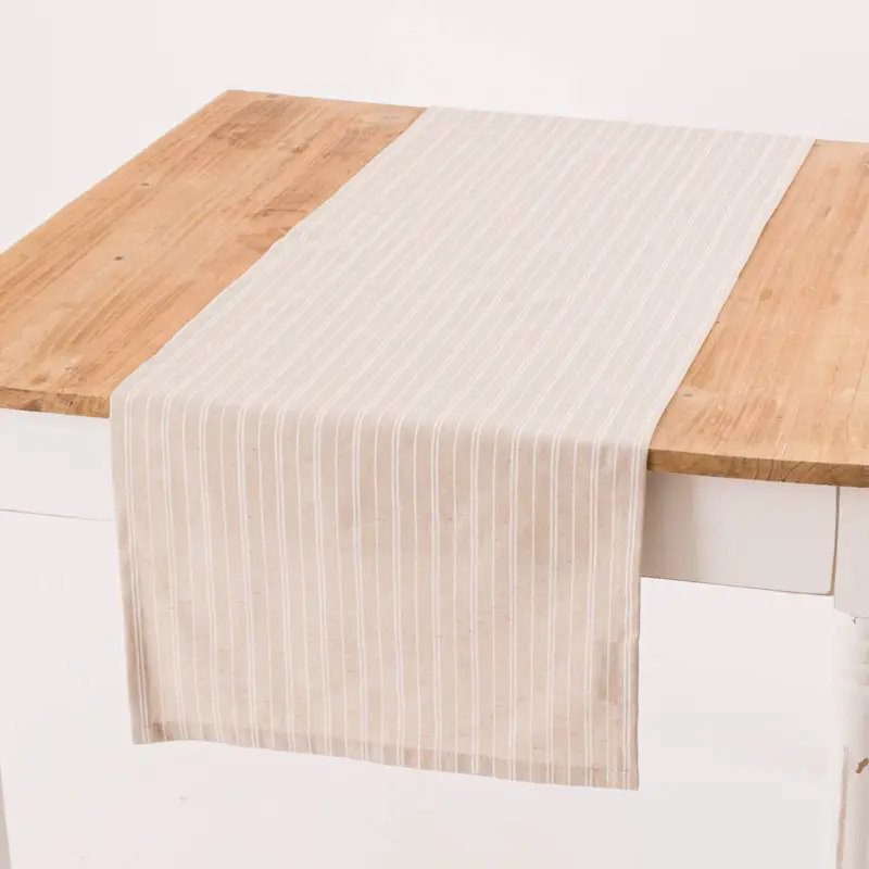 Abverkauf Tischläufer Leinenlook Basic Stripe Streifen natur weiß 40x160cm von SCHÖNER LEBEN.