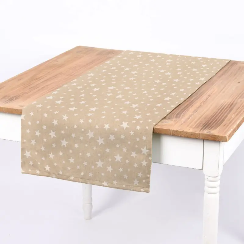 Direktkauf Tischläufer Weihnachten Basic Star Sternchen Leinenlook natur weiß 40x160cm von SCHÖNER LEBEN.