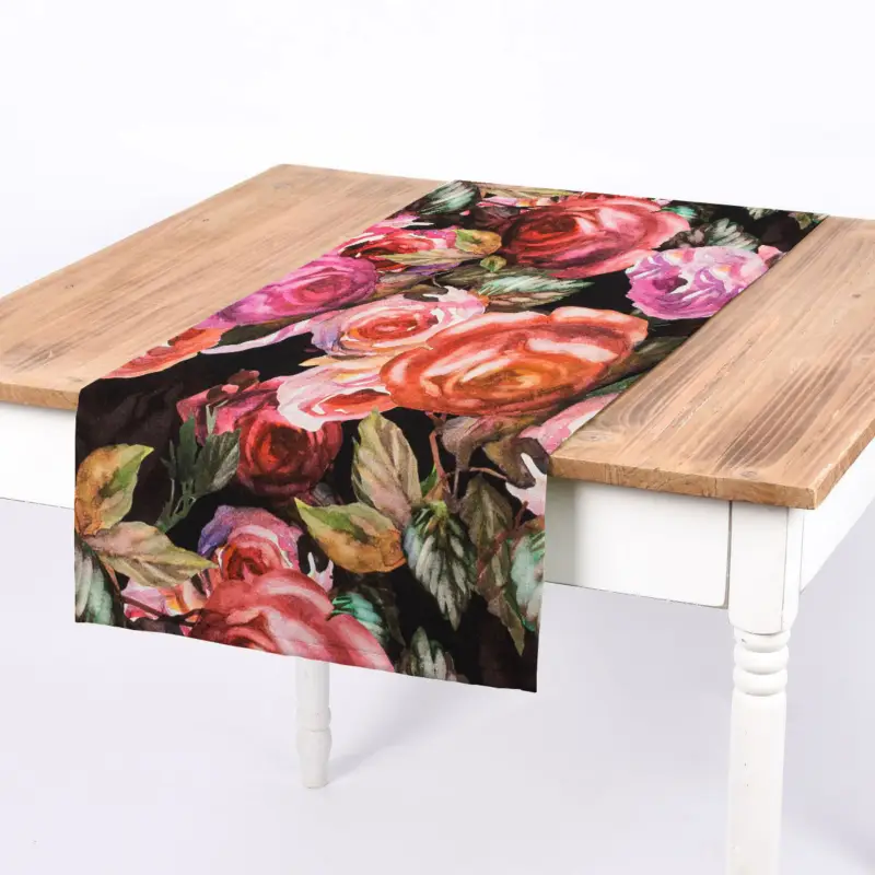 Sonderangebot Tischläufer Rosetta Rosen Digitaldruck schwarz pink 40x160cm von SCHÖNER LEBEN.