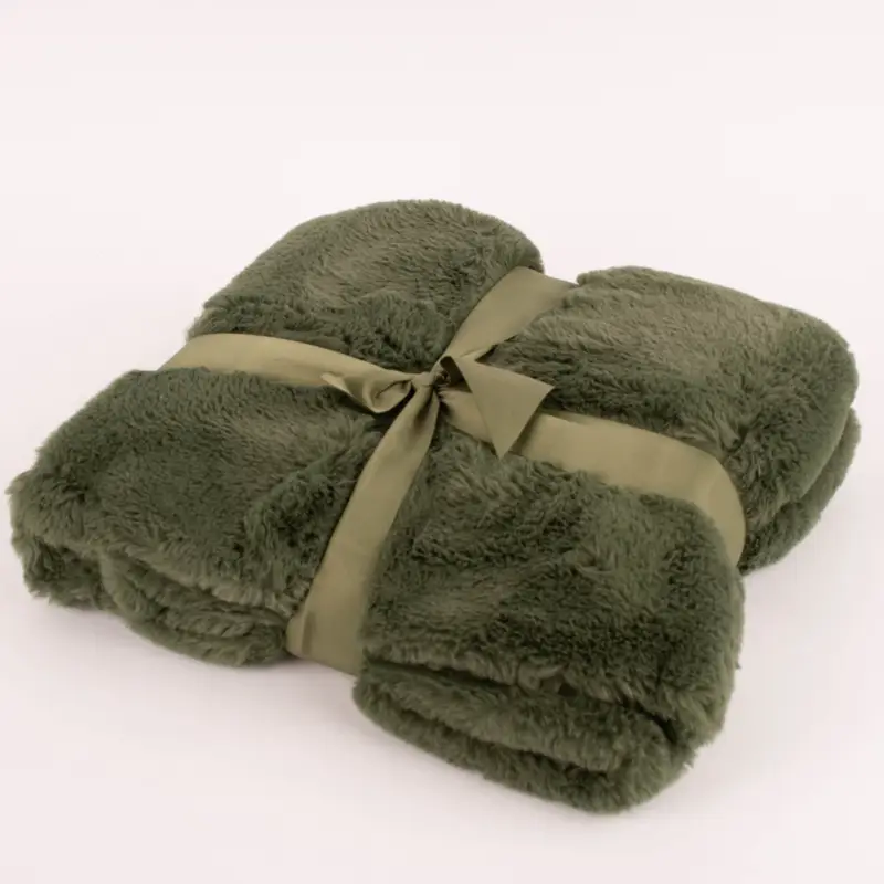 Kuscheldecke zweilagig aus Polyesterplüsch einfarbig khaki grün 130x160cm Markenware