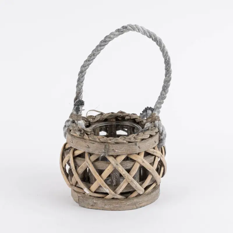 Neuheit Laterne Weidengeflecht mit Kerzenhalter klein grau natur 14x11cm
