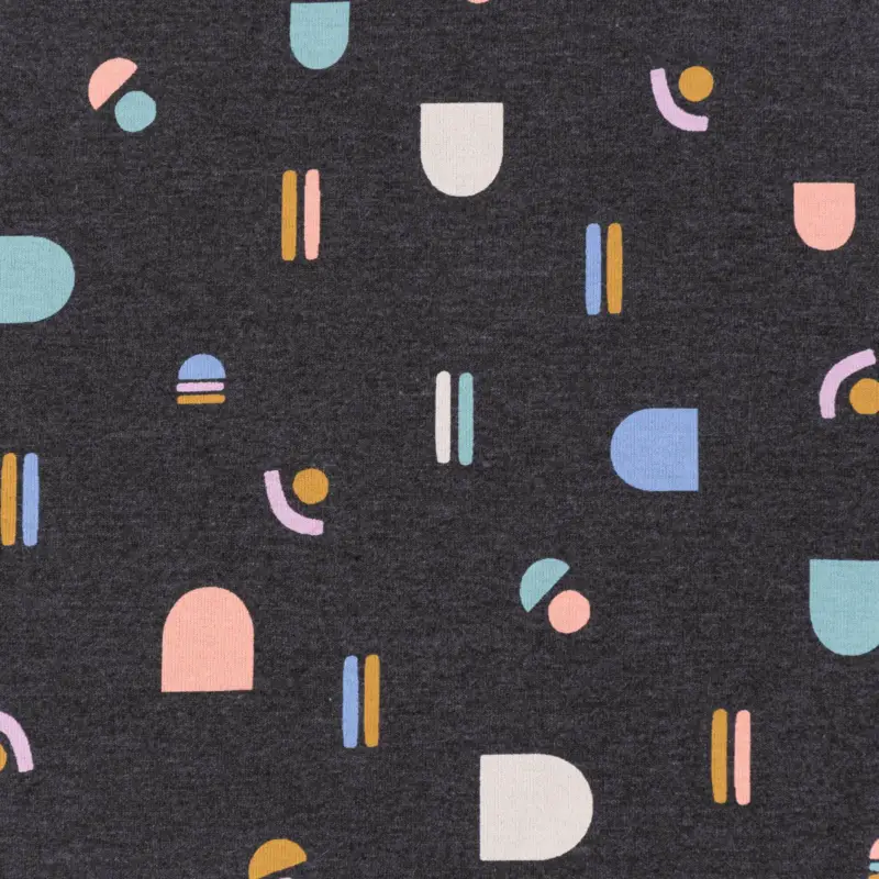 Nur Für Kurze Zeit Jersey Baumwolljersey Melange ABSTRACT geometrische Formen anthrazit pastell 1,45m Breite