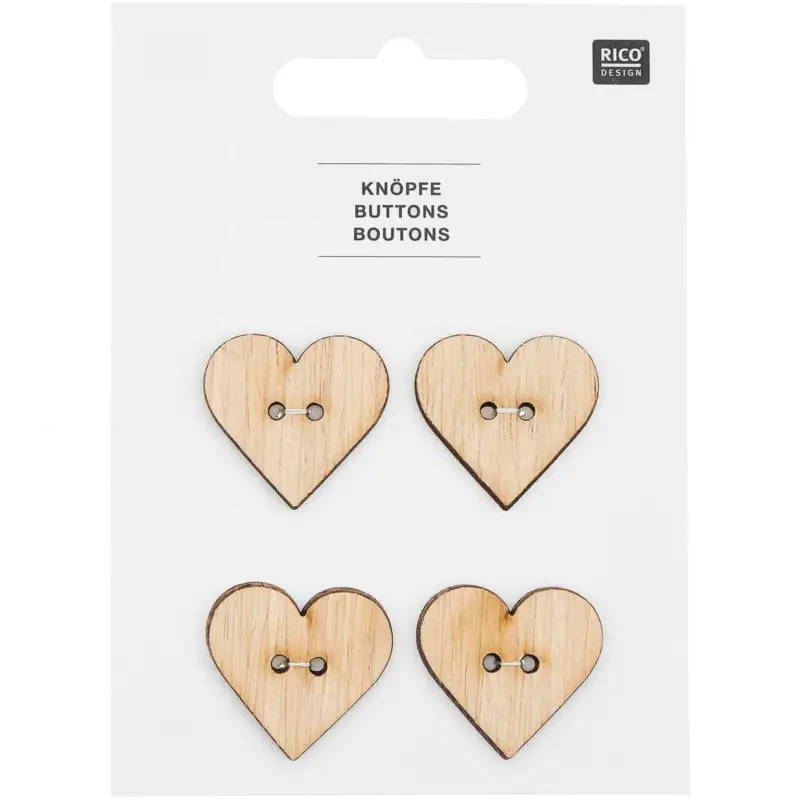 Rico Design Holzknöpfe Herz 2-Loch natur 2,5x2,5cm 4 Stück Direktkauf