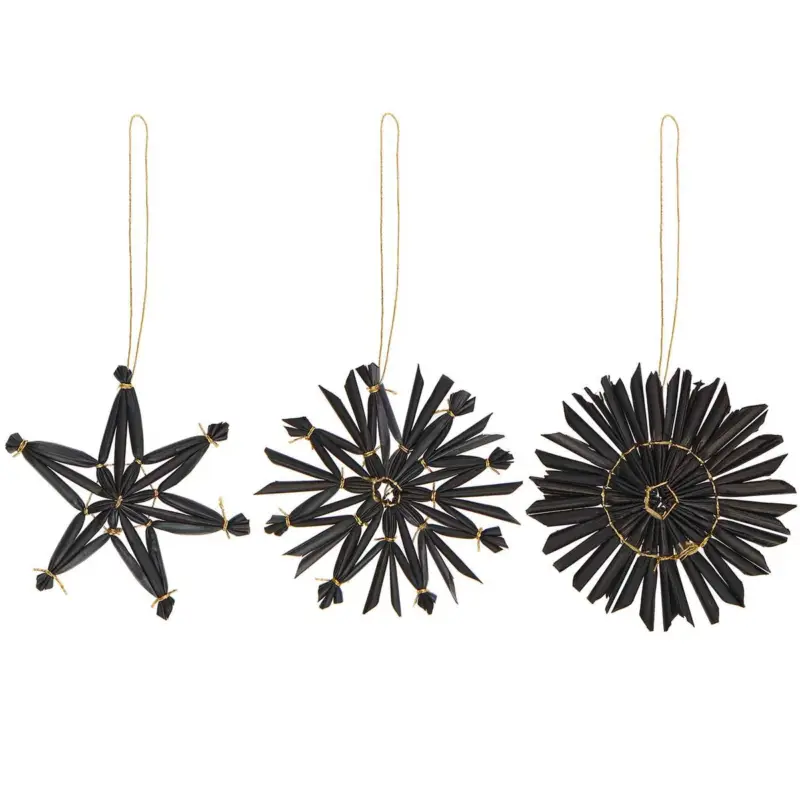 Schnäppchen Rico Design Dekohänger Strohsterne Set 9 Stück schwarz goldfarbig 6cm