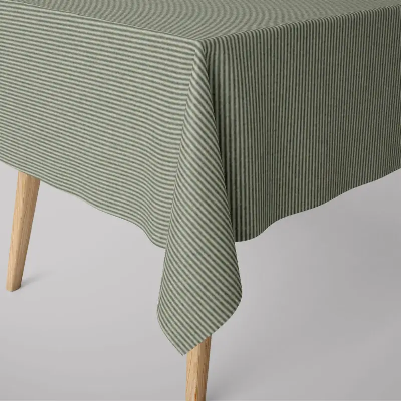 Solange Der Vorrat Reicht Tischdecke aus Dobbystoff mit schmalen Streifen grün beige in versch. Größen von SCHÖNER LEBEN.