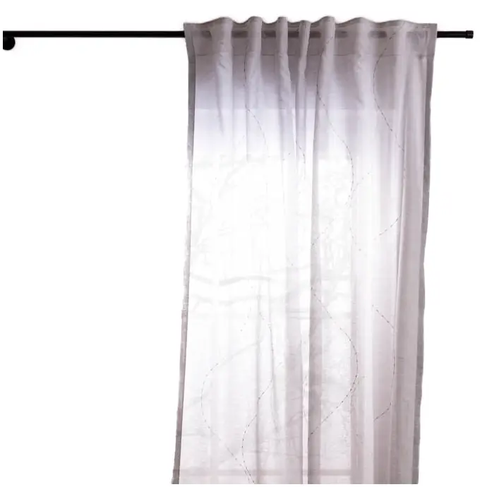 Top-Seller Fertigschal mit Schlaufenband Applikation Wellenlinien mit Leinenanteil grau creme 140x245cm