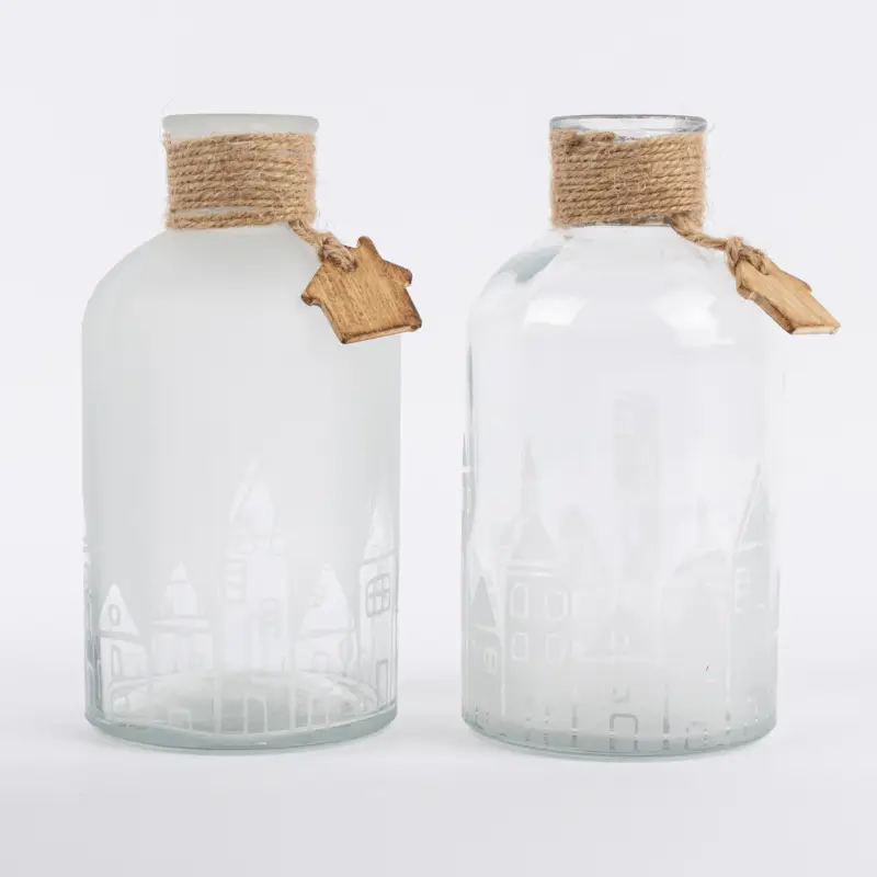 Vase mit Häuserreihe transparent oder halbtransparent aus Glas 8x15,5cm Markenware