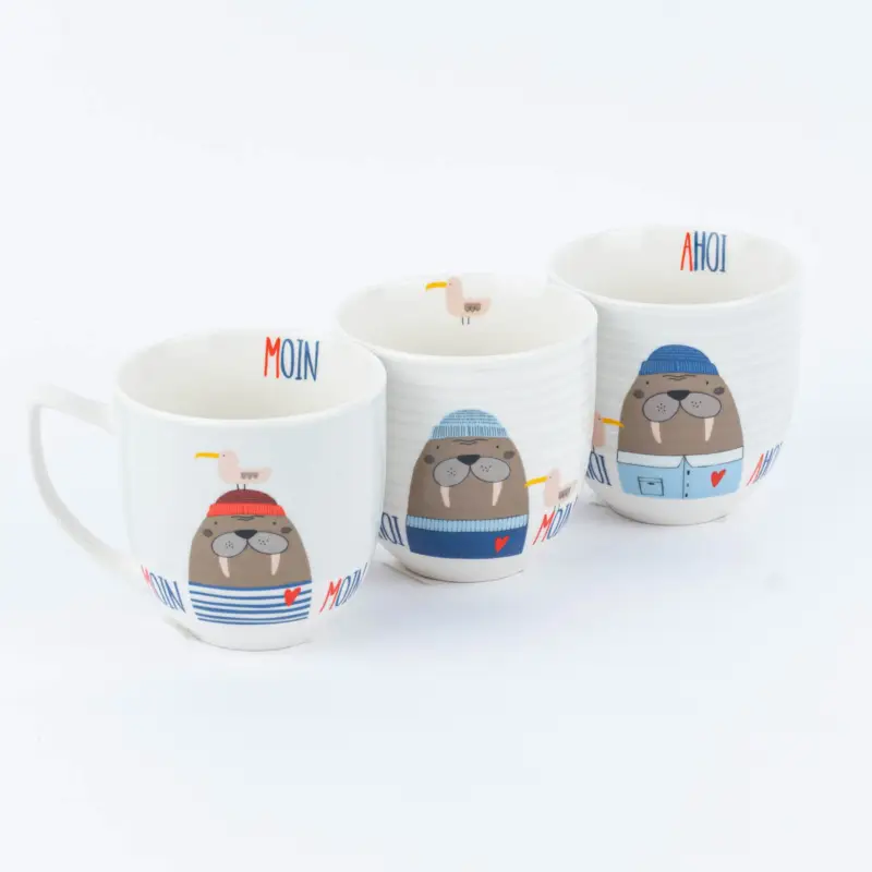 Große Tasse Seelöwe mit Mütze Keramik weiß blau rot versch. Motive 400ml Beliebt