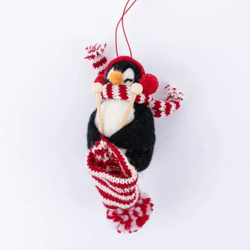 Sass & Belle Dekohänger strickender Pinguin Filz Wolle schwarz weiß rot 11x6x6cm Heißes Angebot