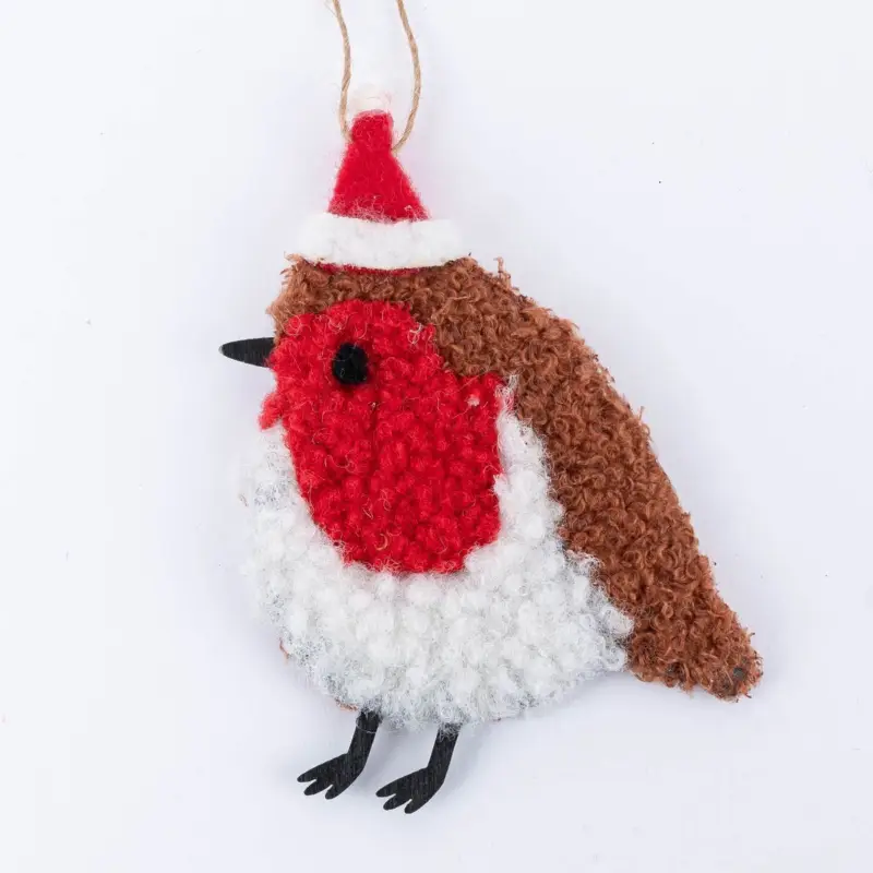 Sass & Belle Dekohänger Rotkehlchen mit Weihnachtsmütze Wolle Holz bunt 12x10cm Beliebt