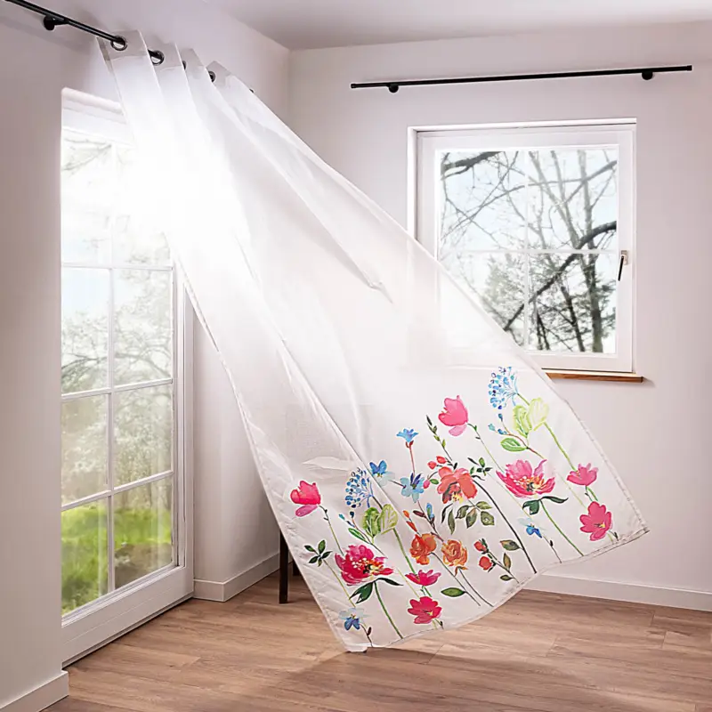 Direkt Vom Hersteller Ösenvorhang Summer Breeze Freundin Home Collection Batist Blumensockel wollweiß bunt 140cmx255cm
