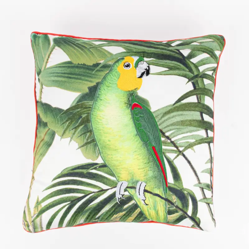 Dekokissen Papagei Veloursoptik mit Kederumrandung grün weiß rot 45x45cm aus Freundin Home Collection Sichere Zahlung
