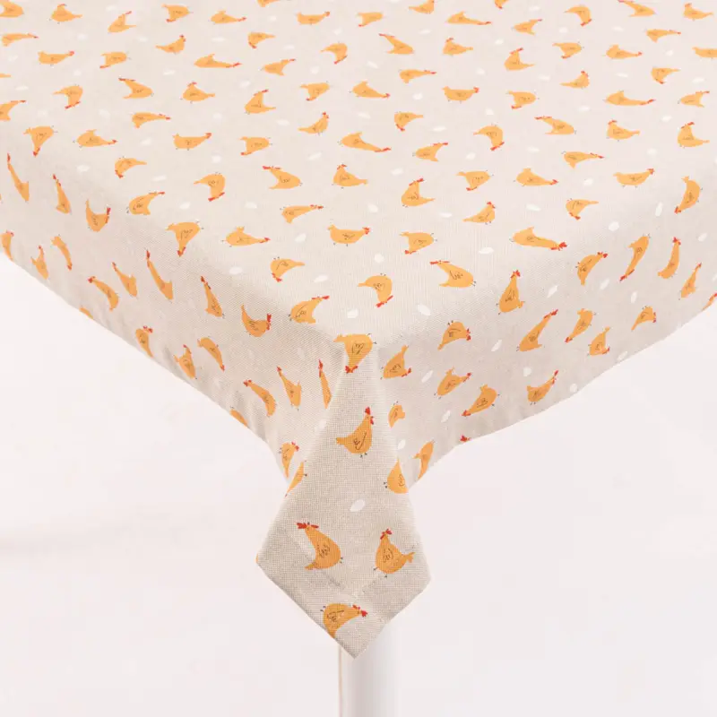 Markenprodukt Tischdecke Halbpanama Leinenlook Little Happy Chicken natur gelb in versch. Größen von SCHÖNER LEBEN.