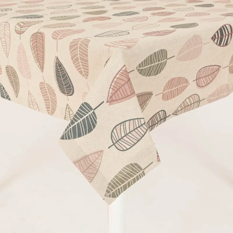Markenware Tischdecke Halbpanama Leinenlook Scandi Retro Leaves Blätter natur rosa in versch. Größen von SCHÖNER LEBEN.