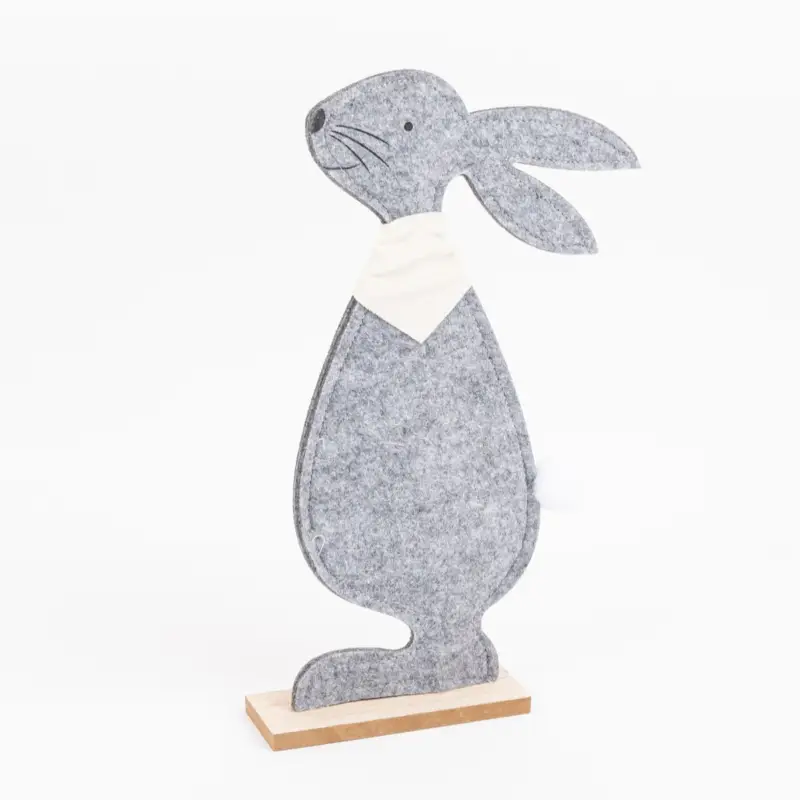Dekofigur Hase aus Filz auf Holzfuß grau natur 17x5x33cm Beliebt