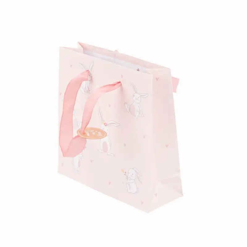 Geschenktasche Hasen mit Blumen rosa weiß 17x6x17cm Markenprodukt
