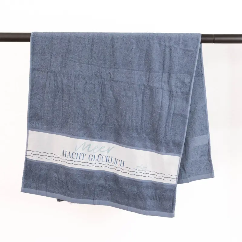 Letzte Chance Badetuch aus Baumwolle Meer macht glücklich Wellenlinien Schiff blau weiß 70x140cm von La Vida