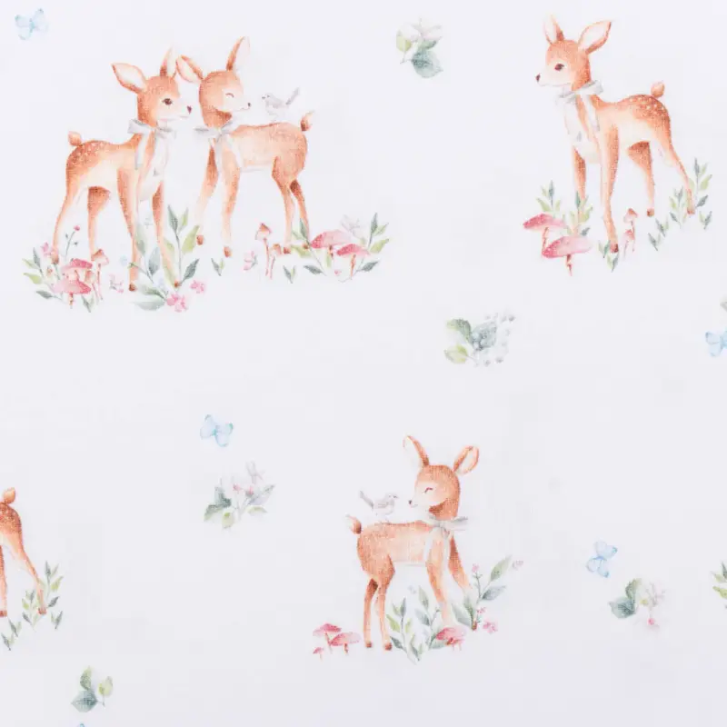 Jersey Stoff Bio Organic Digitaldruck DEER Rehe Pilze weiß braun 1,5m Breite Heißes Angebot